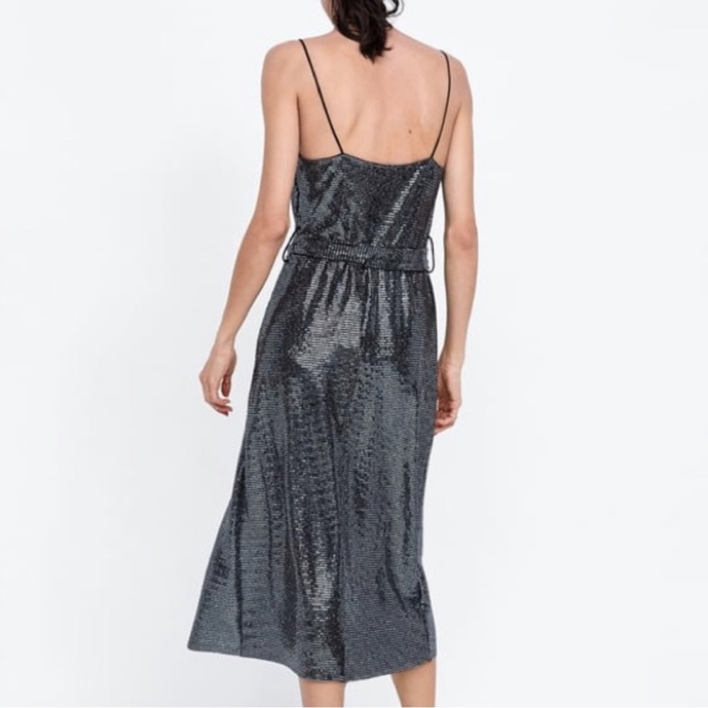 Sold out in stores! Zara gunmetal silver shimmering dress - Picture 4 of 6